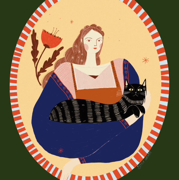 dama del gato ilustracion