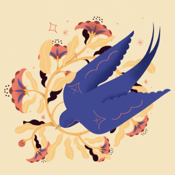 pájaro lleva flores print