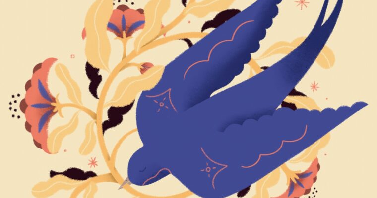 Pájaro lleva flores