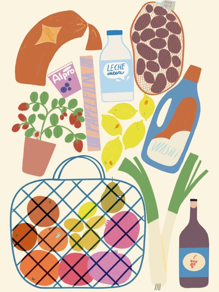 la compra. print a4 con alimentos variados