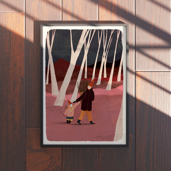 recogiendo leña ilustración